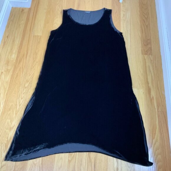 Citron Dress Black Velvet Silk Blend Sleeveless Midi Maxi 52” Bust (~3X) - Picture 4 of 8
